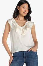 Load image into Gallery viewer, Ruffle Front Woven to Knit top