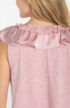 Load image into Gallery viewer, Ruffle Front Woven to Knit top