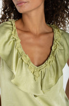 Load image into Gallery viewer, Ruffle Front Woven to Knit top