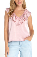 Load image into Gallery viewer, Ruffle Front Woven to Knit top
