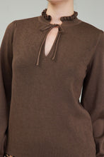 Load image into Gallery viewer, Tie Front Ruffle Collar Sweater Top
