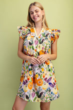 Load image into Gallery viewer, Floral Print Ruffle Neck Mini Dress
