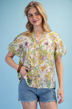 Load image into Gallery viewer, Printed Button Up Blouses w/RicRac Trim

