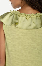 Load image into Gallery viewer, Ruffle Front Woven to Knit top
