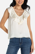 Load image into Gallery viewer, Ruffle Front Woven to Knit top
